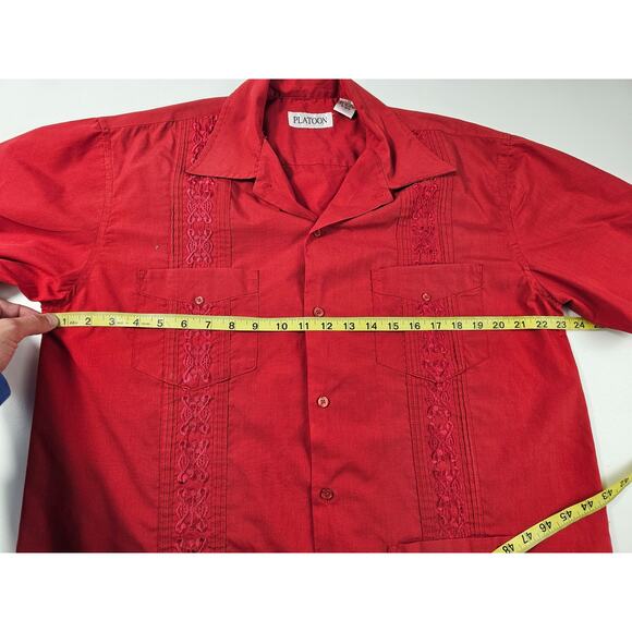 Platoon size medium cigar 4 pocket embroidered wedding beach button up red mens^ - Picture 6 of 6